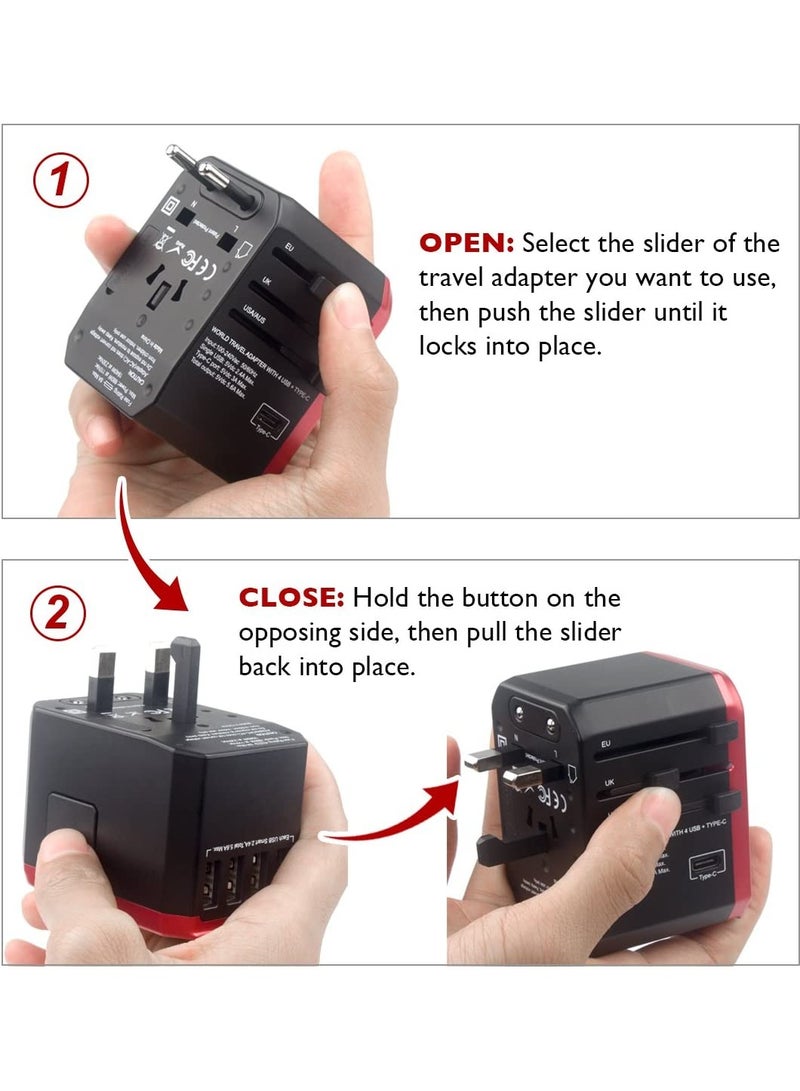 SYOSI Universal Travel Adapter, 4 USB Ports with 5.6A High Speed Charger and 1 3.0A Type C International Wall All in One Adaptor for Mobile Phones Tablets Worldwide - Image 4
