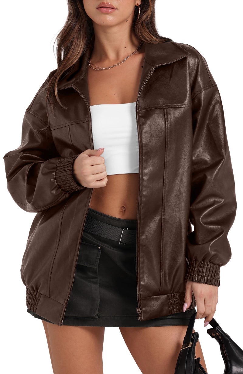 Sampeel Brown Leather Jacket Women Cuteaux Oversized Motorcycle Bomber Coats 2025 Fall Fashion Outfits Winter Clothes L - Image 5