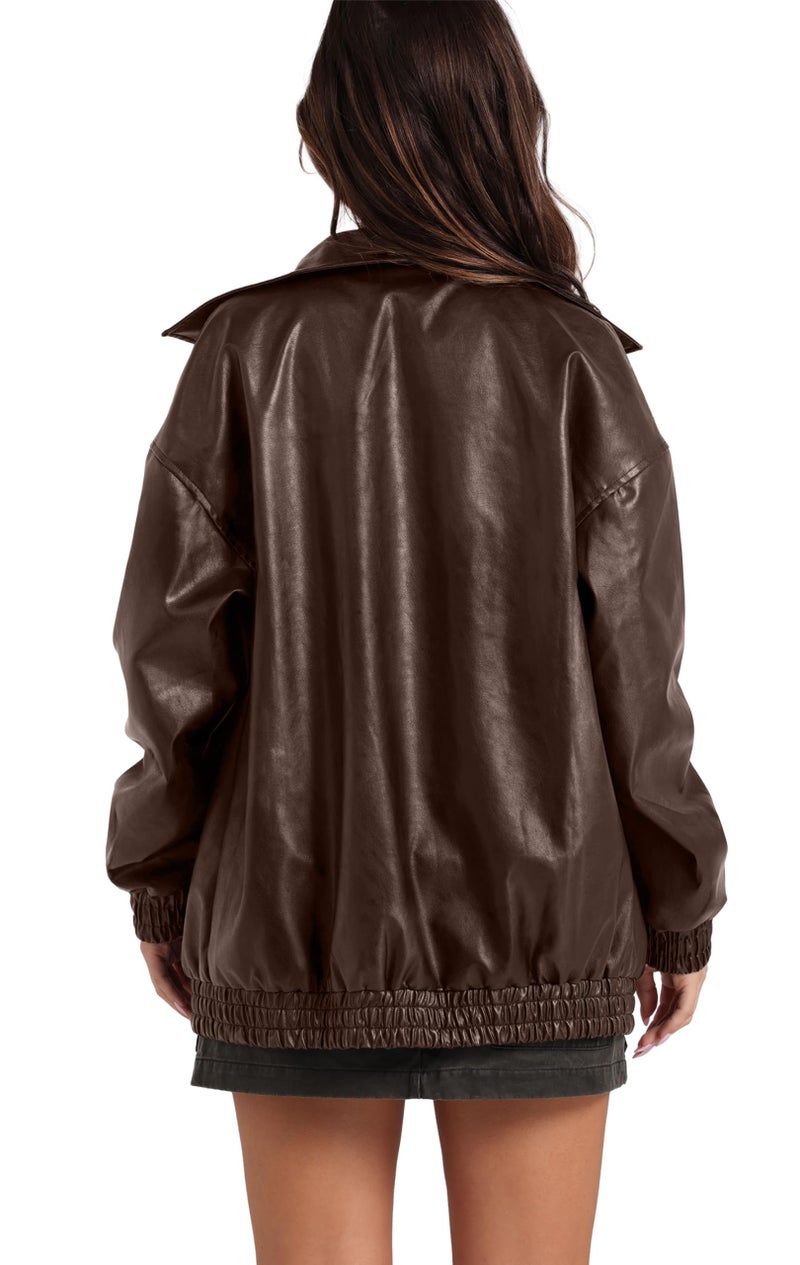 Sampeel Brown Leather Jacket Women Cuteaux Oversized Motorcycle Bomber Coats 2025 Fall Fashion Outfits Winter Clothes L - Image 3