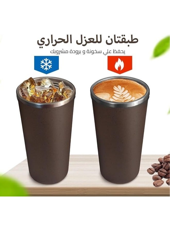 كوب قهوة من الفولاذ المقاوم للصدأ مفرغ من الهواء للحفاظ على المشروبات ساخنة وباردة، كوب قهوة حراري مزدوج الجدار خالٍ من مادة BPA، مقاوم للانزلاق والتسرب، لا ينسكب أبدًا (أبيض، 500 مل) - Image 2