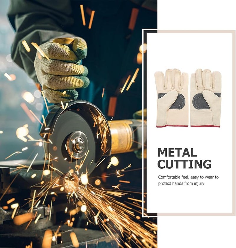 قفازات عمل واقية مزدوجة الطبقات سميكة للرجال متينة من قماش القنب والجلد مقاومة للبلى للسلامة الصناعية - Image 4