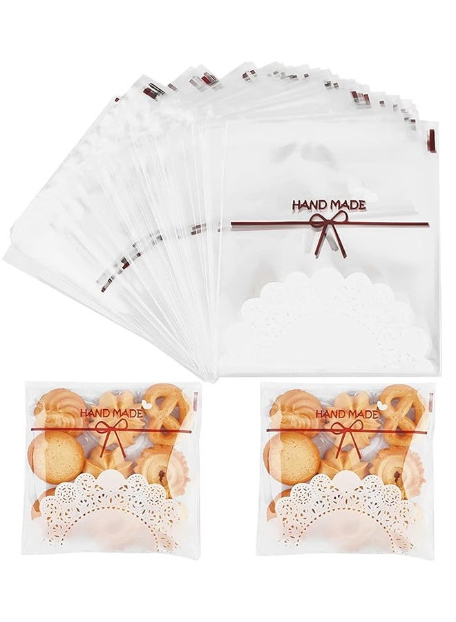 200 PCS Self Adhesive Plastic Cookie Bags, Bowknot Clear Treat Bags for Cookies Candy Biscuits, Perfect for Bakery DIY Favors and Holiday Gift Packaging - Image 1