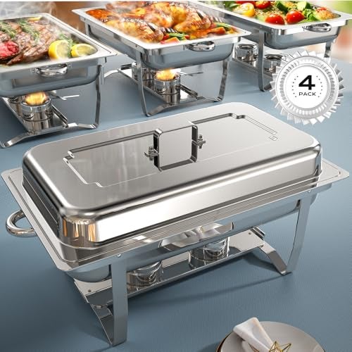 Tatakoii Chafing Dishes for Buffet 4 Pack, [Ultrasonic Mirror Polishing] Chafing Dish Buffet Set 9QT, [Rolled Edge Finger Protection] Buffet Servers and Warmers for Any Party, Wedding, Birthday and Hotel - Image 1