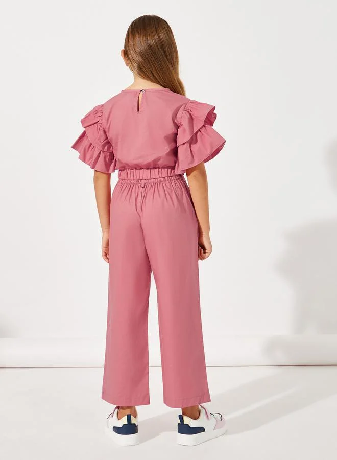 Styli Layered Sleeve Crop Top & Wide Leg Pants Set