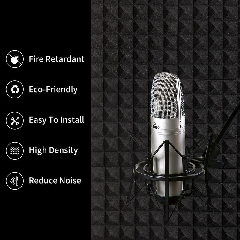 Device Of Urban Infotech ألواح فوم صوتي هرمية لامتصاص الصوت في الاستوديو، ألواح عازلة للصوت بكثافة عالية للجدران، تقليل صدى الضوضاء (1 × 1 قدم (عبوة من 18، أسود) - Image 4