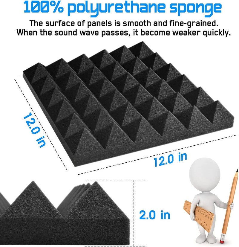 Device Of Urban Infotech ألواح فوم صوتي هرمية لامتصاص الصوت في الاستوديو، ألواح عازلة للصوت بكثافة عالية للجدران، تقليل صدى الضوضاء (1 × 1 قدم (عبوة من 18، أسود) - Image 3