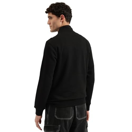 United Colors of Benetton Regular Fit Mock Neck Solid Terry Sweatshirt (Size : L) - 25A3P29J3457I100 Black - Image 3