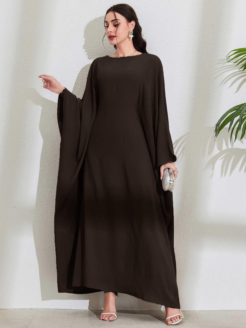 MedeShe Women's Modest Hidden Adjustable Belt Oversized Abaya Muslim Dress Prayer Robes Kaftans (Dark Coffee, One Size) - Image 2