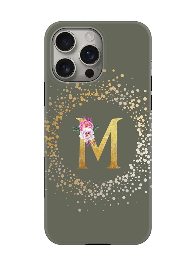 Stylizedd Tough Pro Magnetic Case for iPhone 16 Pro Max, Dual Layer hybrid PC + TPU Mobile Cover Matte - Custom Monogram Floral - M  (Olive Green ) - Image 1
