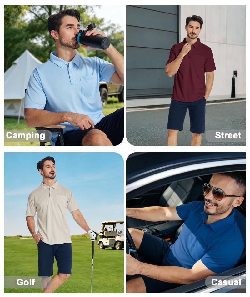 ZITY 5 Pack Polo Shirts for Men with Pocket Dry Quickly Short Sleeve Athletic Outdoor Work Collared Shirts 2XL - Image 2