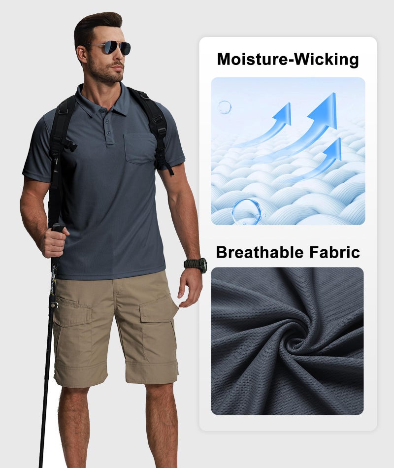 ZITY 5 Pack Polo Shirts for Men with Pocket Dry Quickly Short Sleeve Athletic Outdoor Work Collared Shirts 2XL - Image 4
