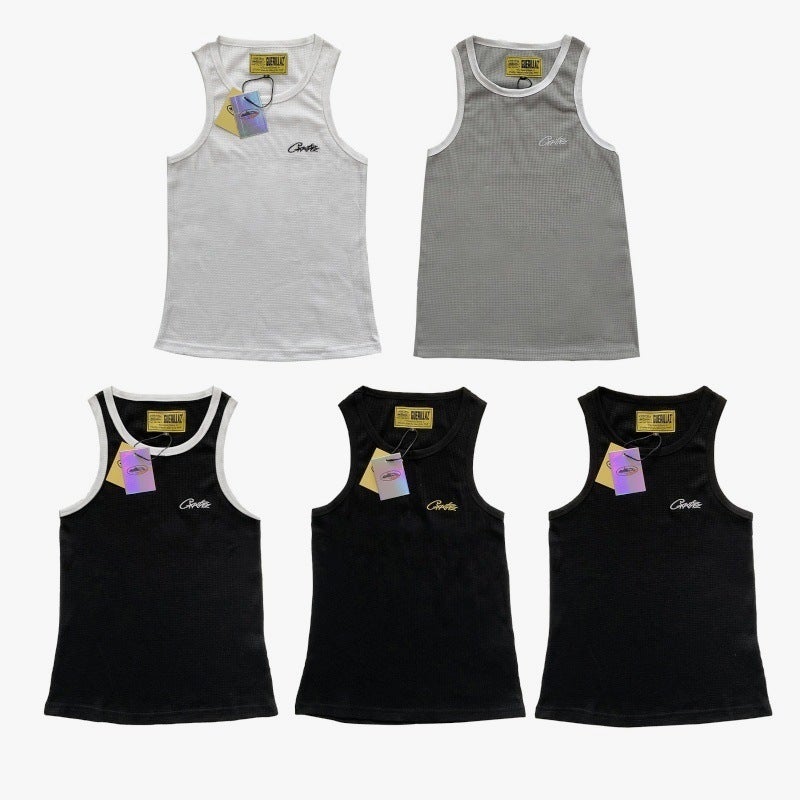 Cz Heavyweight American Heavy Industry Embroidered Threaded Knitted Vest Men'S Slim Sports Fitness Top Trendy - Image 5