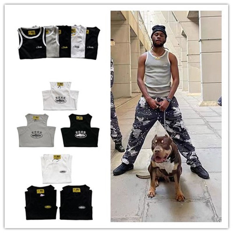 Cz Heavyweight American Heavy Industry Embroidered Threaded Knitted Vest Men'S Slim Sports Fitness Top Trendy - Image 2