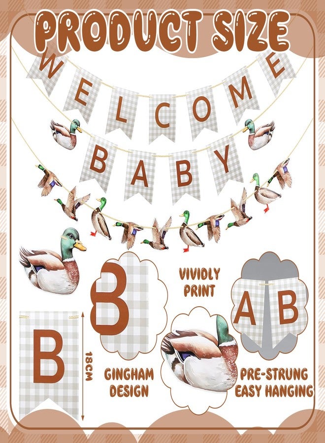 Weekgrat مجموعة زينة حفلات استقبال المولود الجديد من ويكغرات، 3 قطع، لافتات بتصميم بط المَلَّارد، لوازم حفلات استقبال المولود الجديد، لافتات بلون أخضر فاتح بنقشة مربعات، إكليل زينة للأولاد لحفلات الكشف عن جنس المولود والاحتفال بالحمل - Image 2