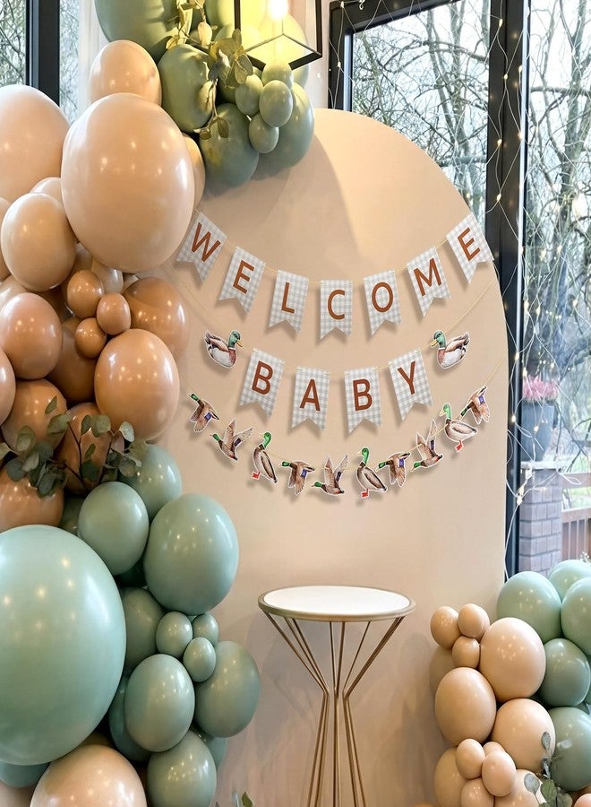 Weekgrat مجموعة زينة حفلات استقبال المولود الجديد من ويكغرات، 3 قطع، لافتات بتصميم بط المَلَّارد، لوازم حفلات استقبال المولود الجديد، لافتات بلون أخضر فاتح بنقشة مربعات، إكليل زينة للأولاد لحفلات الكشف عن جنس المولود والاحتفال بالحمل - Image 4