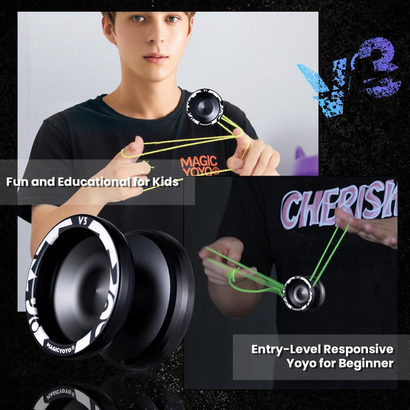 MAGICYOYO V3 Yoyo for Kids 8-12 or Above, Responsive Yoyo Professional with Dual Function, Professional Trick Yo yo for Adults with 12 Yoyo Strings, KK Bearing, Bearing Puller, Axle, Yoyo Case - Black - Image 3