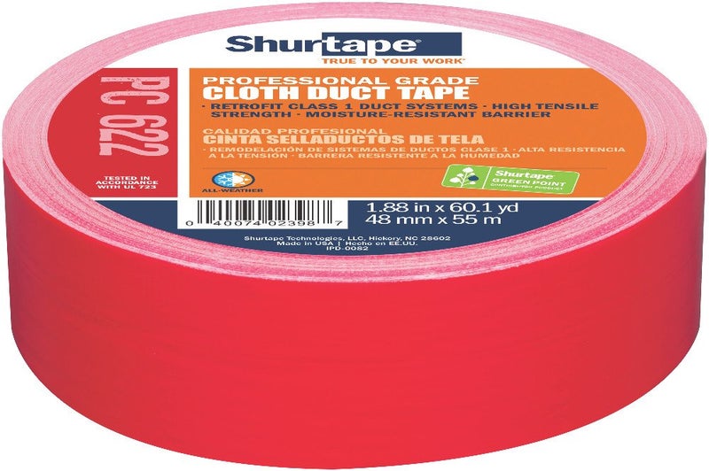 Shurtape PC 622 Premium Grade Heavy Duty Stucco Duct Tape, Protects Windows and Doors During Stucco Application, 48mm x 55 Meters, Red, 1 Roll (201153) - Image 1