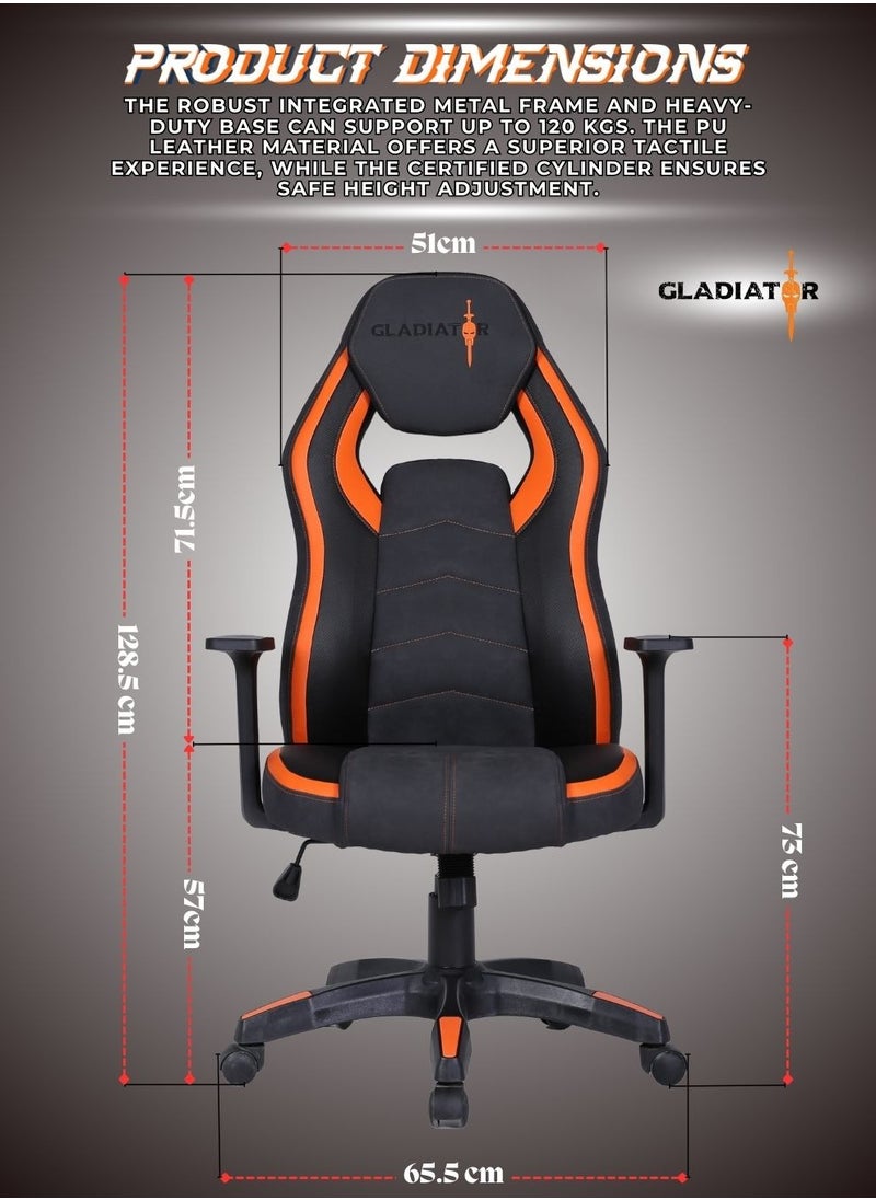 Gladiator Multifunction High Quality Ergonomic Swivel Adjustable Height Gaming Chair Office Chair Leather High Back Ergonomic Design Comfortable Neck and Lumber Support Armrest Headrest Computer Chair for Home Office 65.5x128.5 cm  - Image 4