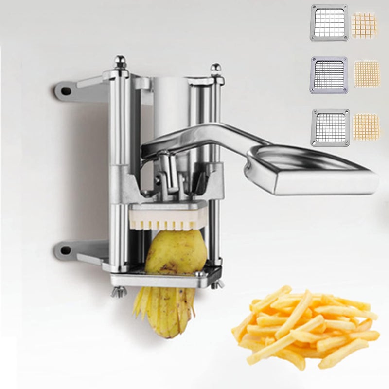 tonchean French Fry Cutter Wall Mount Commercial Vegetable and Potato Slicer with 12in 14in and 38in Blades Stainless Steel Food Cutter for Potatoes Carrots Cucumbers