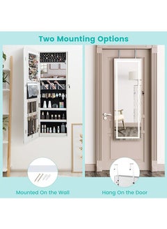 Generic LED Mirror Jewelry Cabinet with 3 Colored Light, Wall/Door Mounted Wooden Jewelry Armoire, 47-Inch Full Length Lighted Mirror with Storage, Lockable Jewelry Organizer for Bedroom  - Image 5