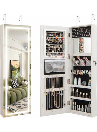 LED Mirror Jewelry Cabinet with 3 Colored Light, Wall/Door Mounted Wooden Jewelry Armoire, 47-Inch Full Length Lighted Mirror with Storage, Lockable Jewelry Organizer for Bedroom - pzsku/Z2876C4D768AC8F82C0AAZ/45/_/1729061487/c853ea7f-f908-4beb-bc22-7669ed5690ed