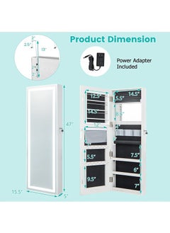 Generic LED Mirror Jewelry Cabinet with 3 Colored Light, Wall/Door Mounted Wooden Jewelry Armoire, 47-Inch Full Length Lighted Mirror with Storage, Lockable Jewelry Organizer for Bedroom  - Image 2