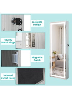 Generic LED Mirror Jewelry Cabinet with 3 Colored Light, Wall/Door Mounted Wooden Jewelry Armoire, 47-Inch Full Length Lighted Mirror with Storage, Lockable Jewelry Organizer for Bedroom  - Image 4