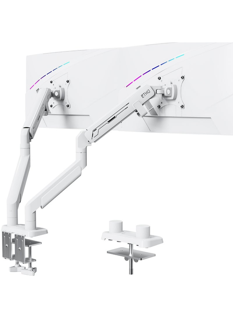 ETHU Heavy Duty Dual Monitor Arm for 17-38 inch 2-14KG Screens, Monitor Desk Mount with Gas Spring, Full Adjustable VESA Monitor Mount, Dual Monitor Stand with Ergonomic Design, Pure White - Image 1
