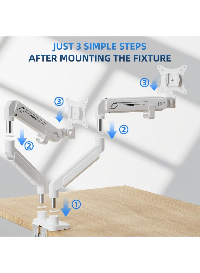 ETHU Heavy Duty Dual Monitor Arm for 17-38 inch 2-14KG Screens, Monitor Desk Mount with Gas Spring, Full Adjustable VESA Monitor Mount, Dual Monitor Stand with Ergonomic Design, Pure White - Image 2