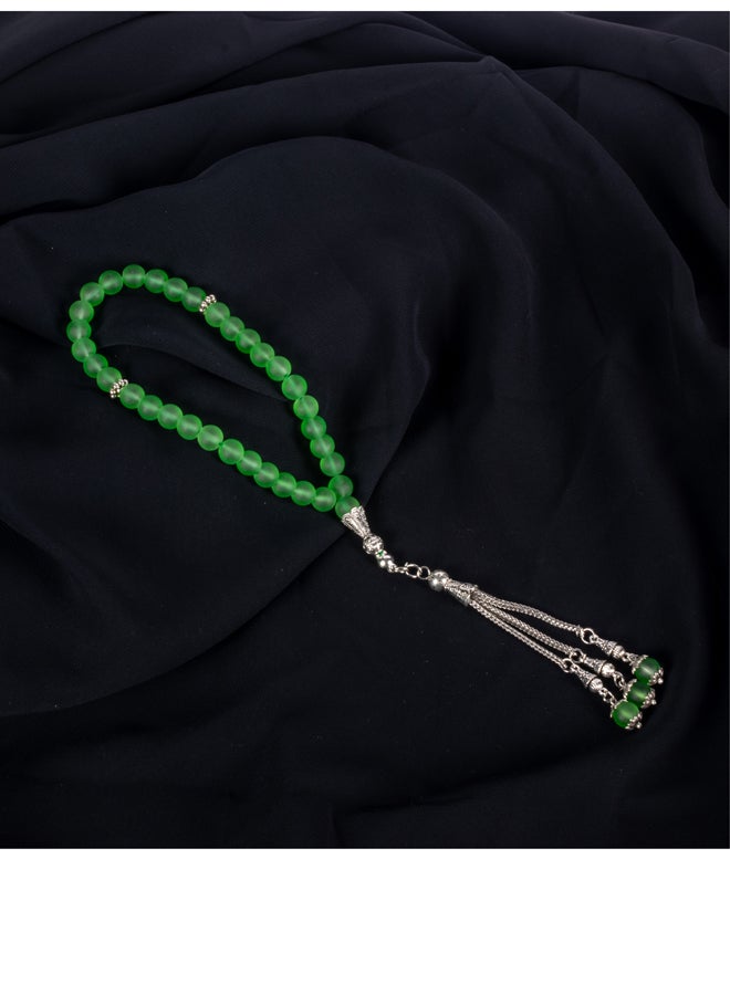 ذا بلاك بيرل اكسسوريز سبحة من حجر الأوبال الأخضر الخلاب من 33 حبة - Image 1