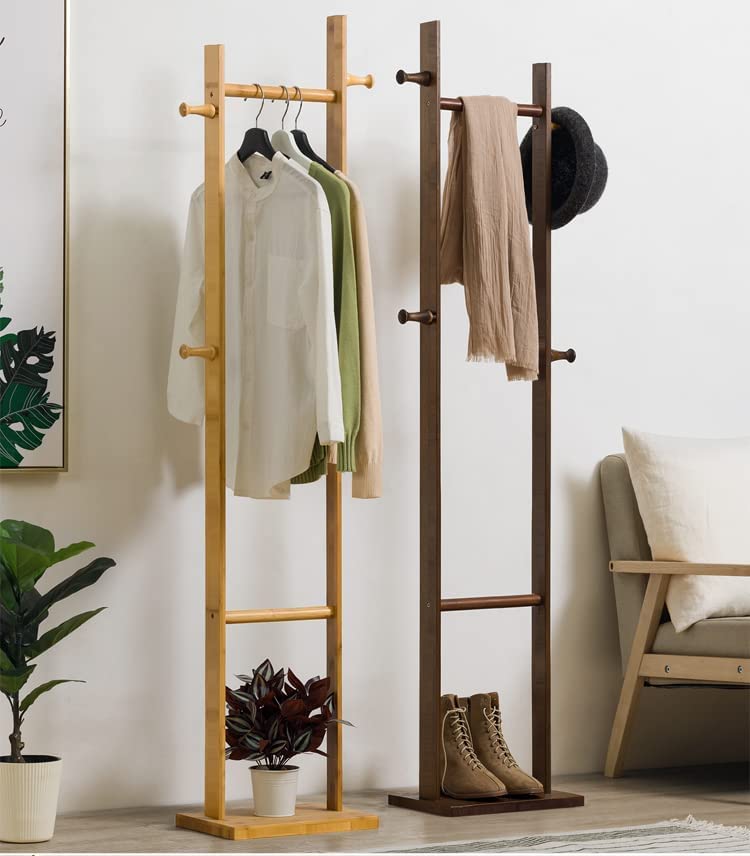 ginoya brothers Ginoya brothers Sturdy Coat Rack with Hooks Free Standing Wooden Coat Purse Entryway Coat Hanger Stand Easy Assembly Hallway Entryway Tree with Solid Base for Hat Clothes 923 Beige  - Image 3
