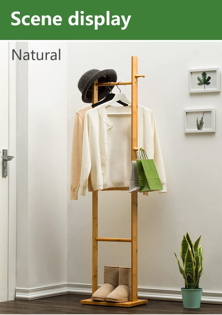 ginoya brothers Ginoya brothers Sturdy Coat Rack with Hooks Free Standing Wooden Coat Purse Entryway Coat Hanger Stand Easy Assembly Hallway Entryway Tree with Solid Base for Hat Clothes 923 Beige  - Image 5