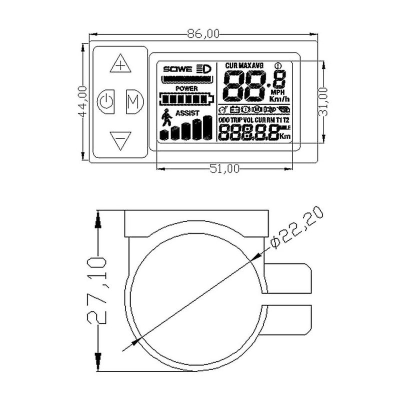شاشة شاشة LCD لدراجة كهربائية بدقة 24 فولت و 36 فولت و 48 فولت لوحة تحكم لجهاز التحكم الكهربائي - Image 5