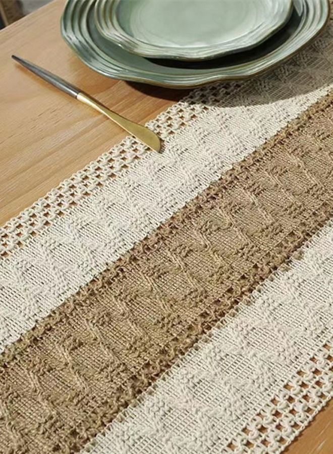 Kutis 1-Piece Cotton Linen Runner Splicing Weave Tassel The Tablecloth 180 x 35 cm  - Image 3