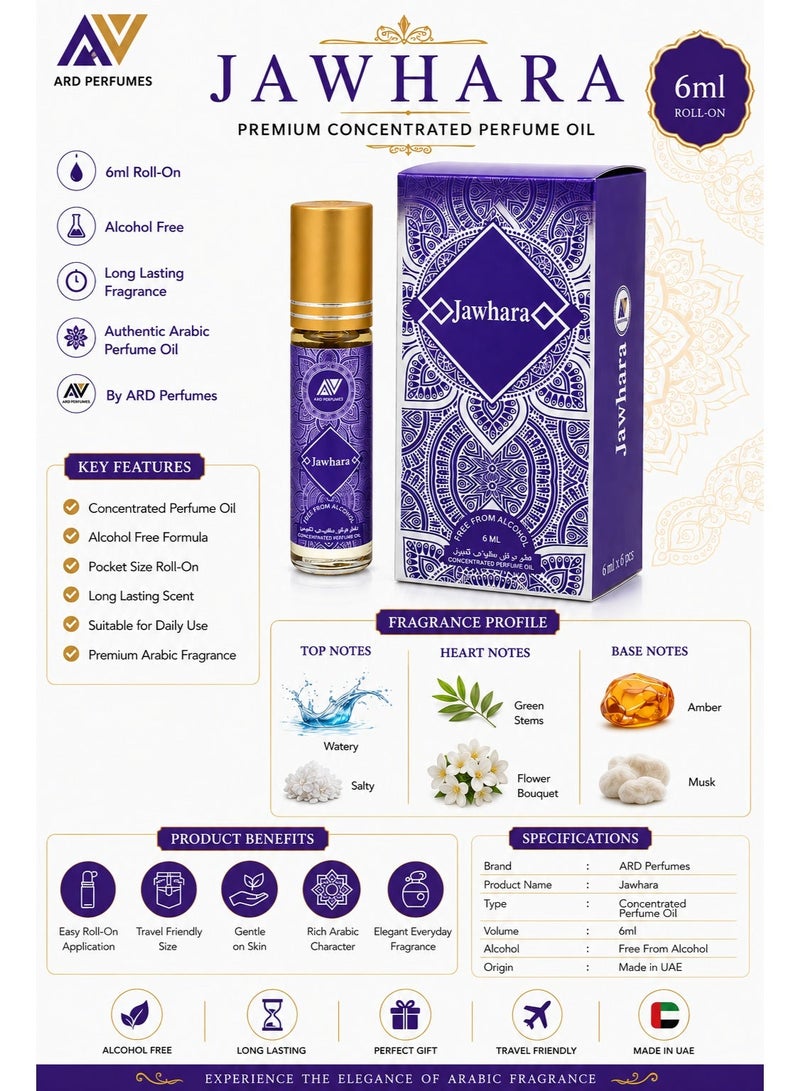 ARD PERFUMES Jawhara Roll-On Perfume Oil by Ard Perfumes – 6ml x 6 Pack, Alcohol-Free, Amber Musk Fragrance | Long Lasting Travel-Size Attar for Women - Image 3
