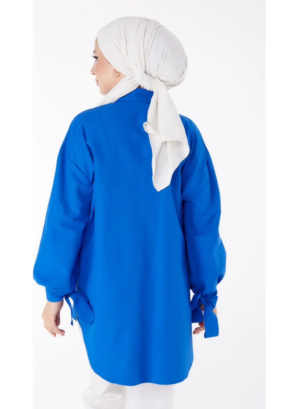 Tofisa Plain Shirt Collar Women's Blue Tunic - 10811