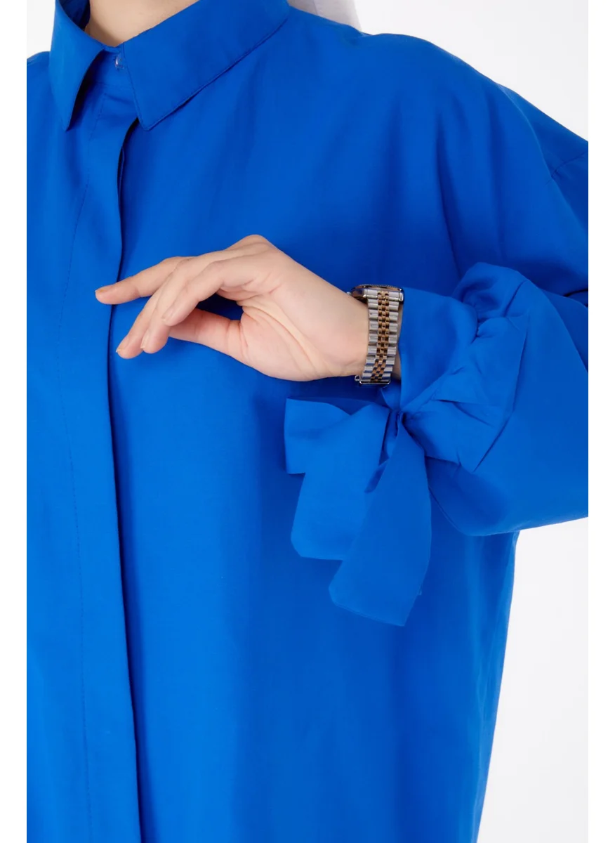 Tofisa Plain Shirt Collar Women's Blue Tunic - 10811