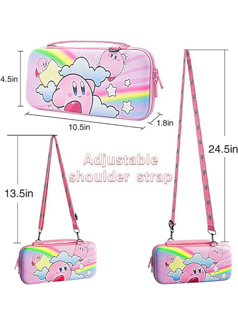 Carrying Case Compatible with Nintendo Switch  OLED Mode， Pink Travel Carry Bag for Kirby, Accessories with Protective Hard Shell, Adjustable Shoulder Strap Travel Case Hard Carry Case for Girls - Image 2