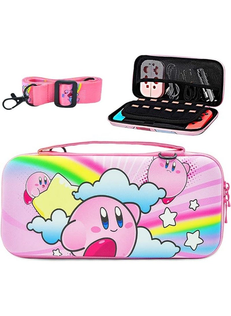 Carrying Case Compatible with Nintendo Switch  OLED Mode， Pink Travel Carry Bag for Kirby, Accessories with Protective Hard Shell, Adjustable Shoulder Strap Travel Case Hard Carry Case for Girls - Image 1
