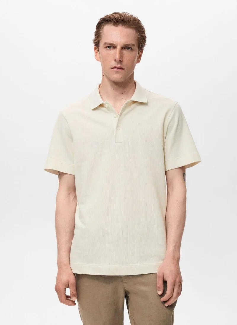 Mango Man Fine rib-knit polo shirt