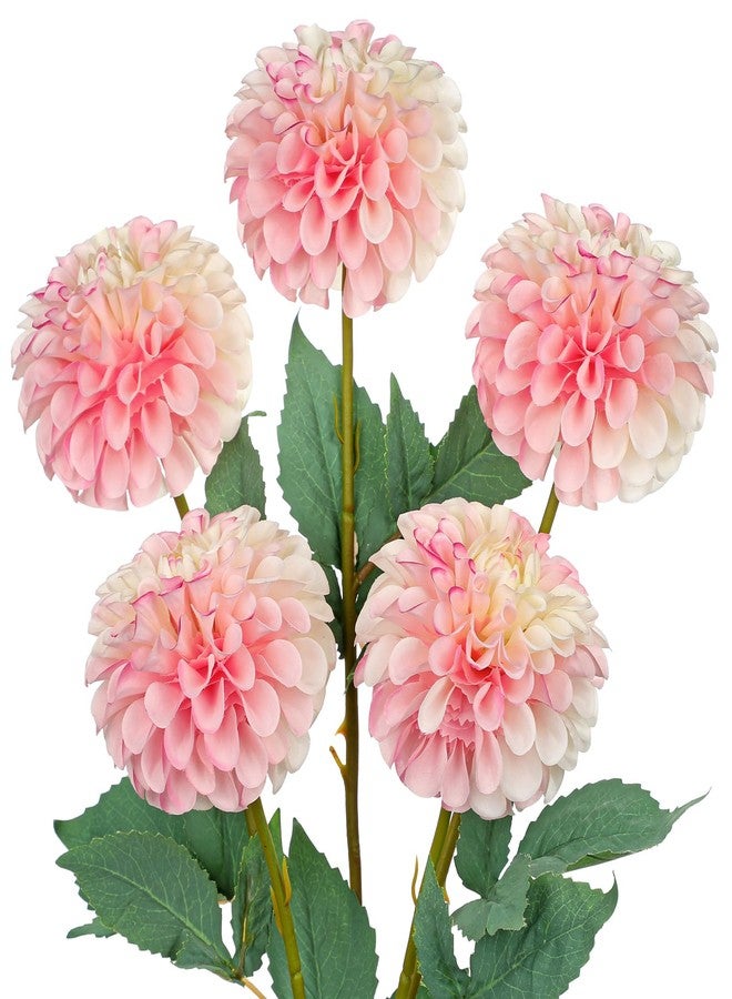 Hollyone 5PCS Artificial Dahlia Flowers Large 21.2" Fake Silk Flowers Pink Real Looking Dahlia with Long Stems for DIY Wedding Bouquets Centerpieces Arrangements Bridal Shower Party Home Decorations - Image 1