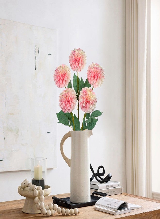Hollyone 5PCS Artificial Dahlia Flowers Large 21.2" Fake Silk Flowers Pink Real Looking Dahlia with Long Stems for DIY Wedding Bouquets Centerpieces Arrangements Bridal Shower Party Home Decorations - Image 4