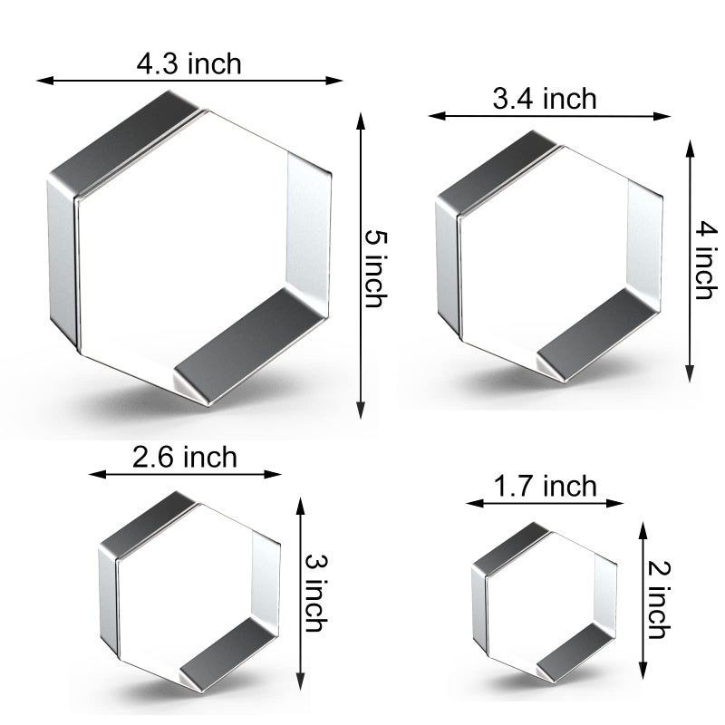 QAAQS Hexagon Cookie Cutter Set Large - 5 Inch, 4 Inch, 3 Inch, 2 Inch - Honeycomb Geometric Frame Plaque Cookie Cutters Shapes Molds - Stainless Steel - Image 2