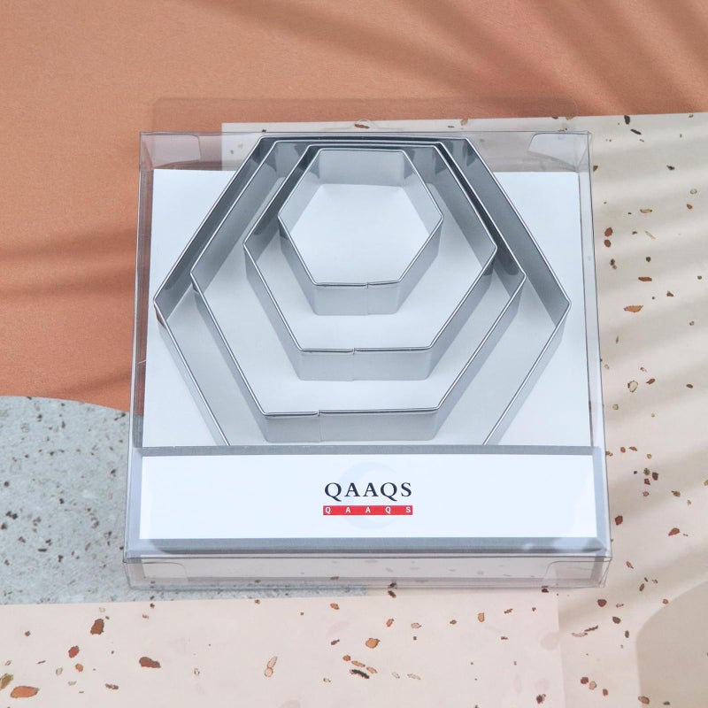 QAAQS Hexagon Cookie Cutter Set Large - 5 Inch, 4 Inch, 3 Inch, 2 Inch - Honeycomb Geometric Frame Plaque Cookie Cutters Shapes Molds - Stainless Steel - Image 5