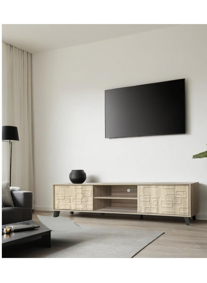 l'elefante Modern Wooden TV Stand for 65 Inch TV – MDF Entertainment Console Table with Cabinets & Shelves – Living Room Media Storage Unit – Cable Management – Stylish Minimalist TV Unit for Home, Bedroom or Office