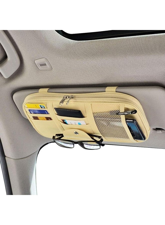 Da by Car Sun Visor Organizer, Multi-Pocket Visor Organizer Storage Pouch for Cars, SUVs & Trucks with Double Zippers, Elastic Bands & Glasses Clip - Image 1