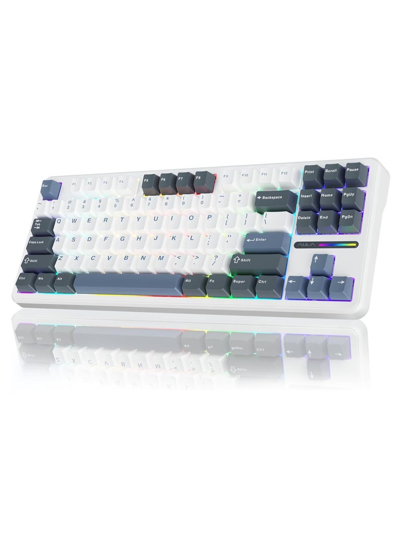 أولا اولا كيبورد ميكانيكي لاسلكي F87، كيبورد TKL مخصص 75% قابل للتبديل السريع، كيبورد العاب مع اغطية مفاتيح بي بي تي، مفاتيح غريوود مشحمة مسبقًا، 2.4GHz/USB-C/BT5.0، كيبورد ميكانيكية باضاءة خلفية RGB (سلكي، خشب رمادي أزرق V3) - Image 1