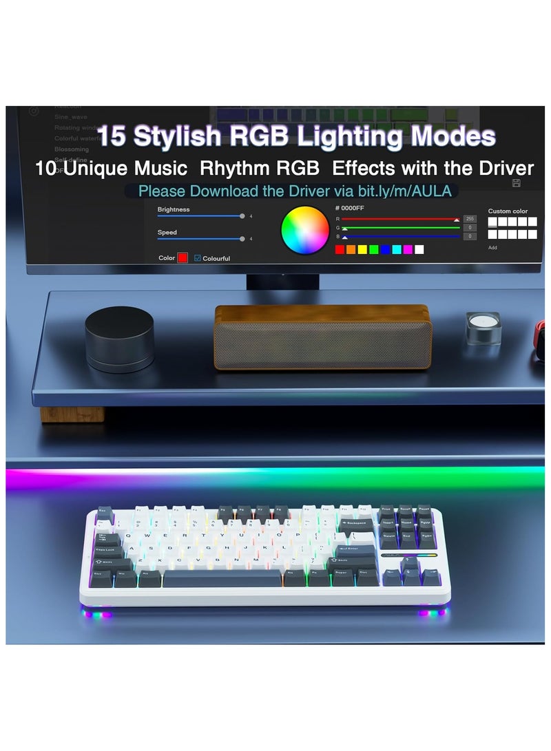 أولا اولا كيبورد ميكانيكي لاسلكي F87، كيبورد TKL مخصص 75% قابل للتبديل السريع، كيبورد العاب مع اغطية مفاتيح بي بي تي، مفاتيح غريوود مشحمة مسبقًا، 2.4GHz/USB-C/BT5.0، كيبورد ميكانيكية باضاءة خلفية RGB (سلكي، خشب رمادي أزرق V3) - Image 5