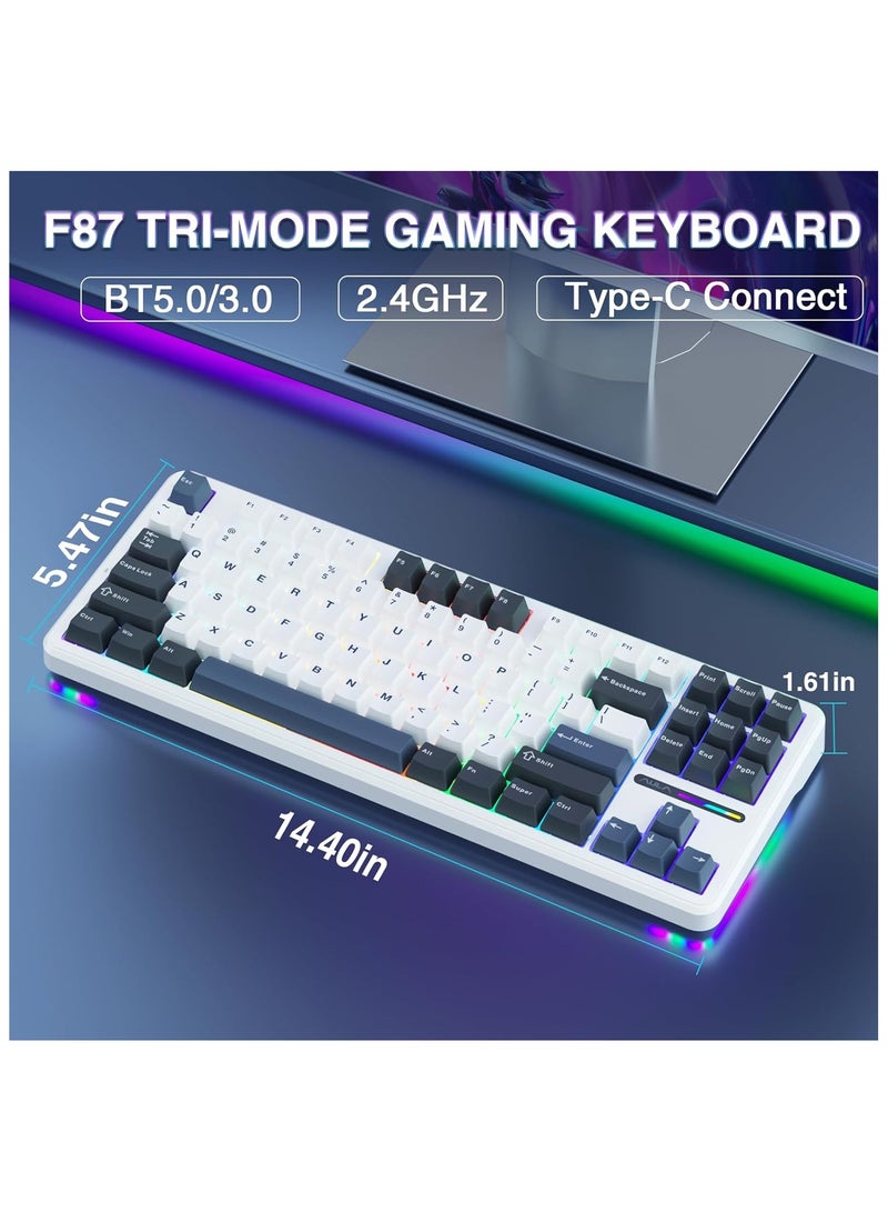 أولا اولا كيبورد ميكانيكي لاسلكي F87، كيبورد TKL مخصص 75% قابل للتبديل السريع، كيبورد العاب مع اغطية مفاتيح بي بي تي، مفاتيح غريوود مشحمة مسبقًا، 2.4GHz/USB-C/BT5.0، كيبورد ميكانيكية باضاءة خلفية RGB (سلكي، خشب رمادي أزرق V3) - Image 3