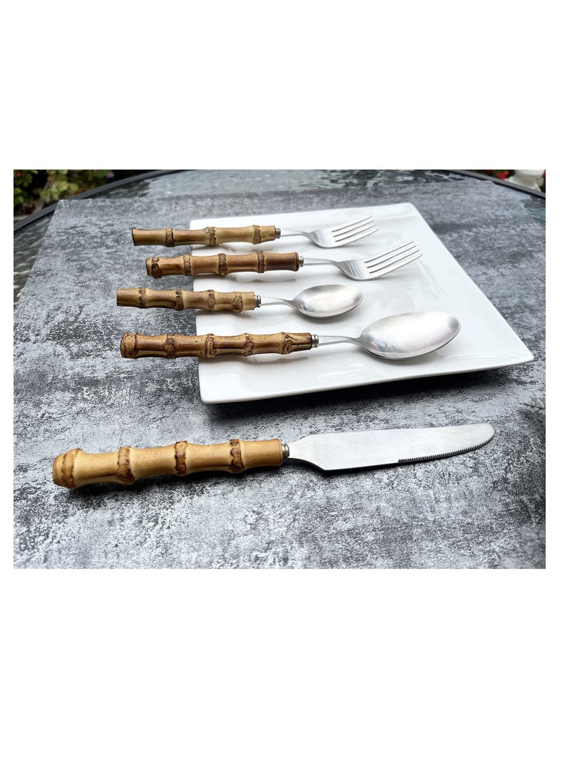 NIBEMINENT Bamboo Silverware Set Natural Flatware Hand Crafted Cutlery Utensils (5 sets, 20 Pieces, Silver) - Image 5